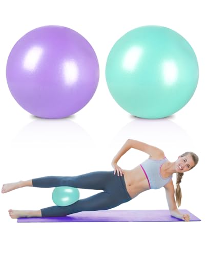 9 Inch Pilates Ball Small Exercise Ball, Workout Ball for Barre, Pilates, Yoga, Stability, Workout, Balance, Fitness at Gym Home Office - color: Purple and Green