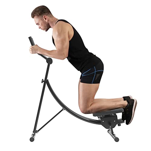 Dual Track Ab Machine Black, Foldable Core Trainer with Rotating Knee Pad, 4-Level Adjustable Resistance, 330 lbs Weight Capacity, Home Gym Cruncher for Abs Workout, LCD Monitor, Space-Saving Design