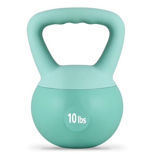 Soft Kettlebell Weights (5-30 lbs) - Iron Sand Filled for Home Gym, Strength Training & Fitness - Shock-Proof Design with Wide Non-Slip Handle - Dumbbell Alternative for Men & Women (Mint Green, 10 LBS)