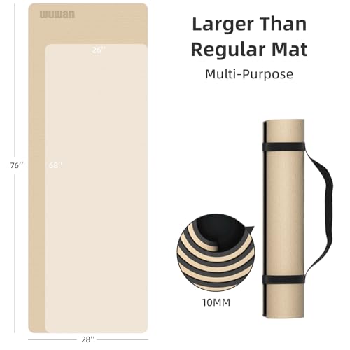 10mm Thick Yoga Mat for Tall Men & Women, Extra Long 76x28in Non Slip TPE Exercise Mat with Carrying Strap, Mat for Yoga Pilates Fitness,Indoor Outdoor Use