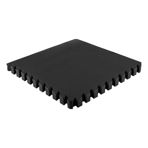 EVA Foam Mat Tiles 4-Pack - 16 SQ FT of Interlocking Padding for Garage, Playroom, or Gym Flooring - Workout Mat or Baby Playmat by Stalwart (Black)