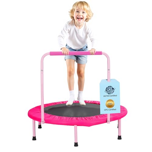 VEVOR 3FT Trampoline for Kids, 36" Trampolines Indoor/Outdoor Trampoline for Toddlers, Foldable Mini Baby Jump Toy with Foam Handle, Recreational Trampolines Birthday Gift for 3+ Years Kids - color: Pink