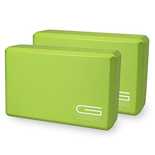 Golberg Foam Yoga Block – For Fitness, High Intensity Support and Improving Strength or Flexibility Pink/Green/Dark Green/Purple/Blue – 1/2/4 Pack - color: 2 Pack - Green