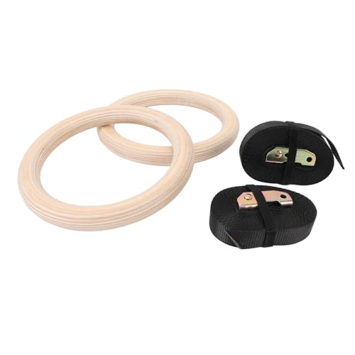 Wooden Gymnastics Rings | Birch Pull Up Rings for Strength Training/Bodyweight Workout/Outdoor Gym | Adjustable Straps with Metal Buckles, 4.5m Length
