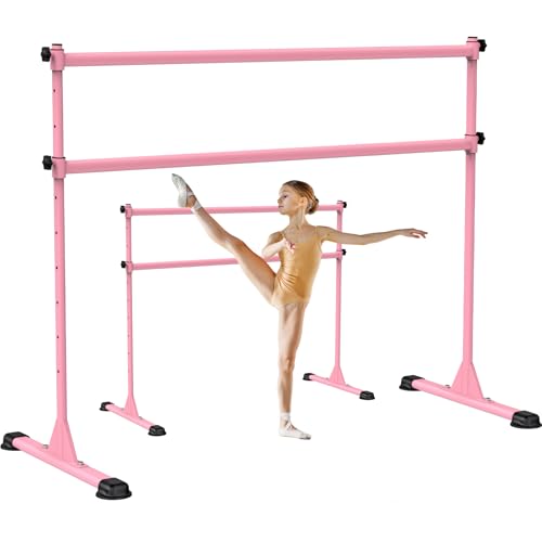Dolibest Freestanding Ballet Bar, Height Adjustable Ballet Bar, Heavy Duty Dance Bar, with Non-Slip Rubber Pads, Enhanced Stability, Dance/Yoga/Fitness Stretching Bar, Ideal for Kids and Adults - color: Pink- 5ft Steel Cross Bar