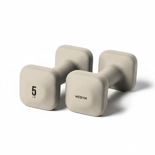 WeGym SafeGrip Square Dumbbells with Anti Slip Handles, Aesthetic Free Weights for Home Workouts, Stable Design Prevents Rolling during Floor Exercises - color: Sandstone, style: 5LB Pair