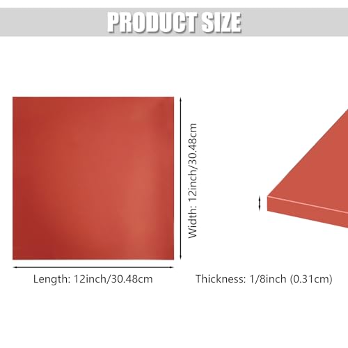 1/8" x 12" x 12" Red Silicone Rubber Sheet 60A Durometer Silicone Mat - size: 12 x 12 x1/8“, style: Red, No Adhesive