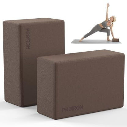 PROIRON Yoga Blocks, 2 Pack Supportive High Density Premium Eva Foam, Soft Non-Slip Surface with Curved Edges Stretch Blocks For Yoga, Pilates, Stretching - color: Brownish Coffee