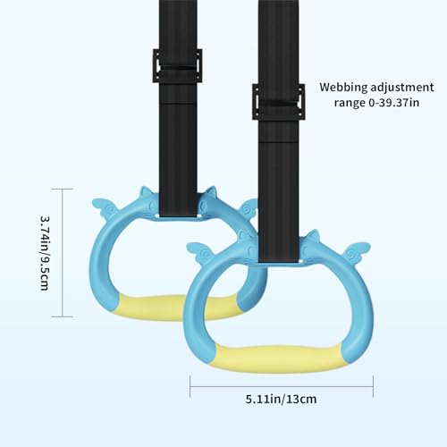 Gymnastics Rings,Kids Playground Home Exercise Gym Equipment, Children's Adjustable Strap Strength Training Rings(Blue)