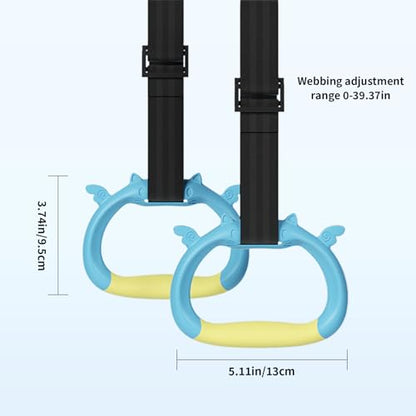 Gymnastics Rings,Kids Playground Home Exercise Gym Equipment, Children's Adjustable Strap Strength Training Rings(Blue)