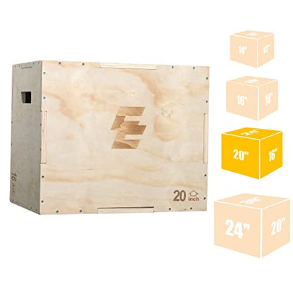Holleyweb 3 in 1 Wood Plyo Box, Jump Box Plyometric Non-Slip for Skipping, Jumping,Box Jumps, Squats, Step-Ups, Dips, Rounded Corners for Safety (A-YD05003-USAM028)