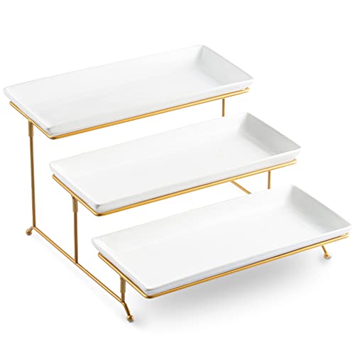 LYEOBOH 3 Tier Serving Stand and Platters Set Tiered Serving Tray for Party - color: Gold, style: 14inch Rectangle platter