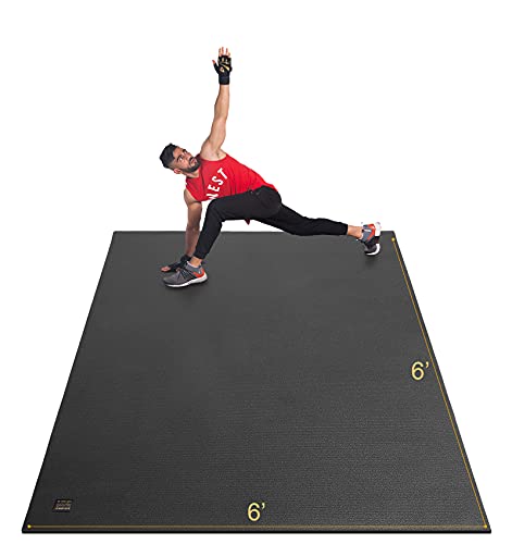 GXMMAT Large Exercise Mat 6'x4'/6'x5'/6'x6'(7mm), Thick Workout Mats for Home Gym Flooring, Extra Wide Non-Slip Durable Cardio Mat, Shoe Friendly, Perfect for Plyo, MMA, Jump Rope, Weights, Fitness - color: Black Real, size: 6*6 FT