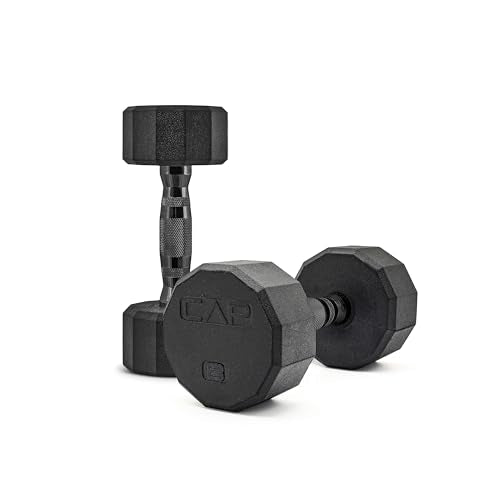 CAP Rubber Coated Dumbbell Weights, Free Weights for Home Gym Strength Training, Anti-Roll Hex Dumbbells with Black, Chrome & Comfort Grip Handles, Pairs & Sets - size: 8 lb - Pair, style: 12-Sided - Black Handle