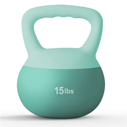 DlandHome Kettlebell Weights Strength Training Kettlebell-Great for Full Body Workout and Strength Training,Easy Grip Handle,PVC Filled with Iron Sand - color: Mint Green-15lbs