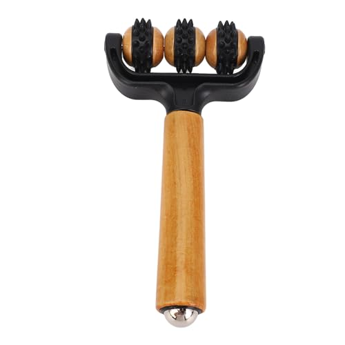 Handheld Spiky Massage Balls Roller, 3 Wheels Spiky Point Muscle Massage Roller with Wood Handle, Muscle Relaxation Tools for Foot Arm Body Neck Leg Pain Pressure Relief