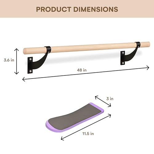 flybold Wall-Mounted Ballet Barre with Turning Board and Premium Wooden Bar - Home Workout and Dance Equipment - Rust, No Wobble - 4ft, 1.5ft Diameter - Multiple Colors