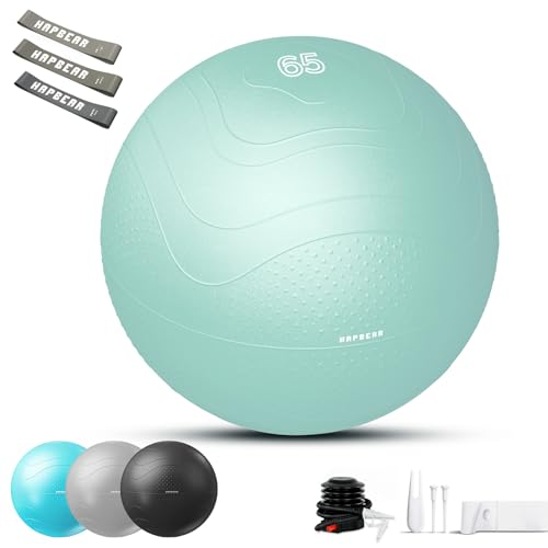 HAPBEAR Exercise Ball (22''/26''/30'') - Anti-Burst Slip-Resistant Yoga/Pilates Ball for Core Training & Posture Improvement, Home Gym/Rehab/Pregnancy Ball, Quick Pump & 3 Resistance Bands Included - color: Green, size: L (23-26IN / 58-65cm)