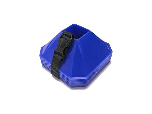 Sports Square Training Cones (Set of 10) - APEX PRO Sports - Training Cones with Carry Strap for Training, Soccer, Football, Basketball,Kids and Other Sports and Games - color: Blue