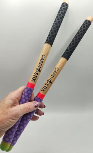 CardioStix 8.5oz Cardio Drum Sticks per set (1 pair sticks only) Weighted Double Grip Premium American Hickory Wood (Rainbow #1)| Drumming, Fitness, Aerobic Class - color: Rainbow #1-sticks only