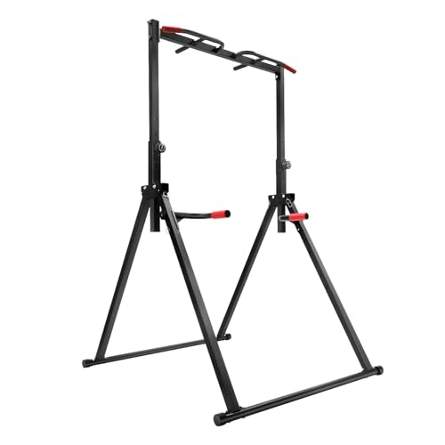 Adjustable Pull Up Rack, 440LBS Capacity Workout Dip Station with Parallel Bars, Foldable Home Gym Equipment for Chin Up Dip Workout, Strength Training Fitness Station