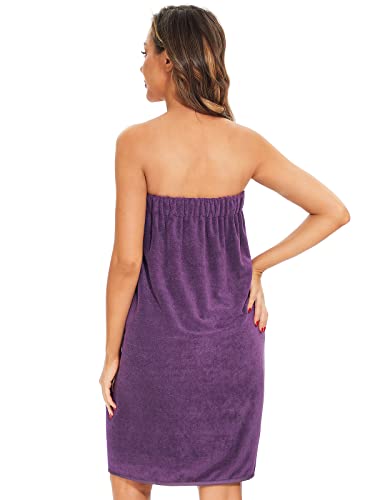 Knuffnee Women Bath Towel Robe Spa Body Wrap Shower Bathrobe Adjustable Snap Closure - color: Purple, size: X-Large