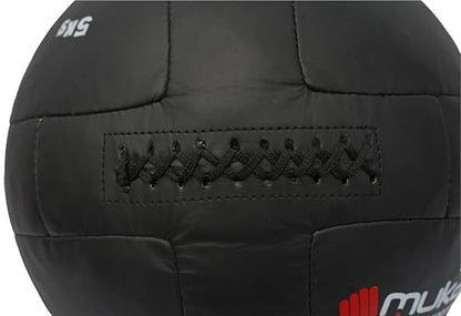 5 kg Wall Ball Soft Synthetic Leather Shell Weighted Medicine Ball for Pilates, Yoga, Strength Training & Physical Therapy with Non-Slippery Grip - color: Black with Laces