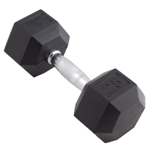 Body Sport Rubber Encased Hex Dumbbell Weight, Single – Dumbbells for Exercises – Strength Training Equipment – Home Gym Accessories – Weight Training - style: 25 lbs