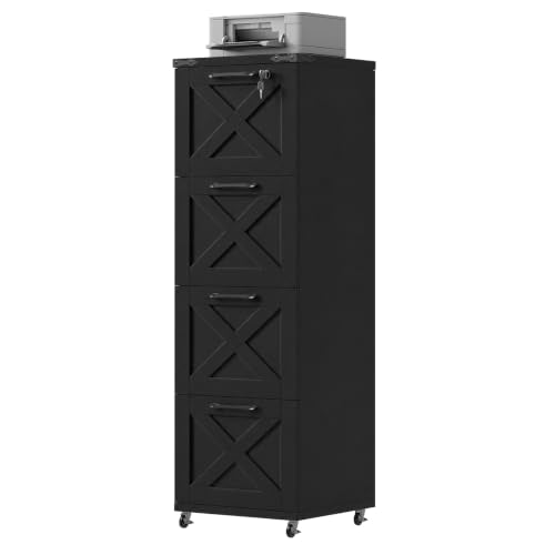 Vabches Office Filing Cabinet with 4 Drawers, Pure Black. - color: Pure Black, size: Vertical-4 Drawers