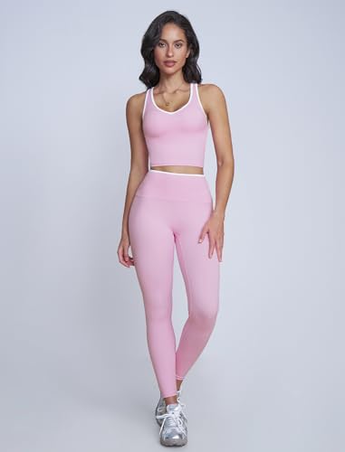 ABOCIW Womens Color Block Workout Sets Racerback Tank Top High Waist Leggings Gym Set Yoga Pilates Outfits