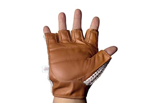 Retro Leather Crochet Cycling Gloves - Classic Tan
