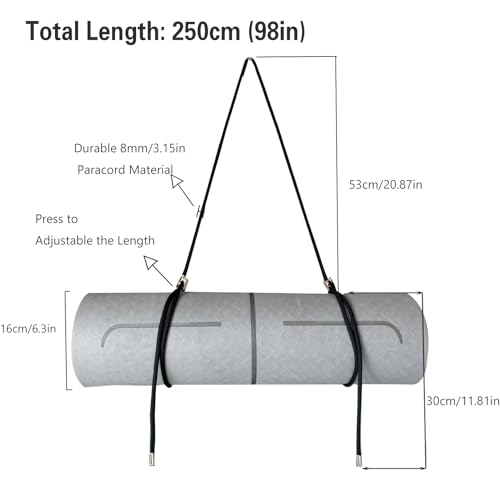 DAOSUN Yoga Mat Strap - 8MM Adjustable Paracord Carrier for Carrying Yoga Mats, Camping Pads & Blankets (Strap Only)