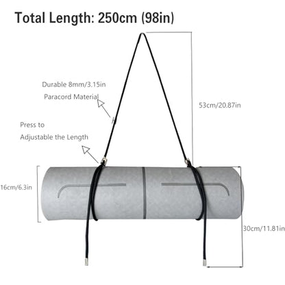 DAOSUN Yoga Mat Strap - 8MM Adjustable Paracord Carrier for Carrying Yoga Mats, Camping Pads & Blankets (Strap Only)