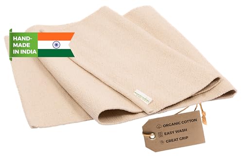 Yogasana Organic Cotton Yoga Mat - Non Slip Hand-Woven Foldable Yoga Rug Provides Excellent Comfort, Traction & Support - Travel Extra Thick Yoga Mats for Indoor & Outdoor Use - 24 x 72 Inches