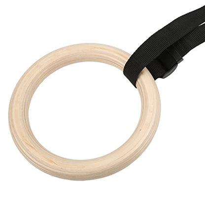 Gymnastic Rings, Calisthenics Rings with Adjustable Buckle Straps 330lbs Capacity Pull Up Exercise 1 Pair Wooden Gymnastic Gym for Home Gym Workout