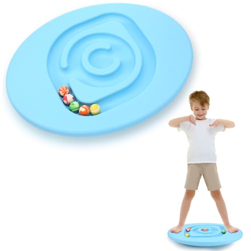Kids Maze Balance Board Plastic Wobble Rocker Balance Board with Mini Balls Load 170lb for Balancing Exercise Equipment Game Boys Girls Physical Therapy 18.5 x 14.57 Inch(Blue,Round) - color: Blue, style: Round