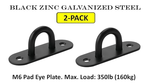Heavy Duty Black Zinc Galvanized Steel Hammock Ceiling Hook Pad Eye Plates Corrosion Resistant (2 Pack M6 Zinc Black) - color: 2-PACK M6 ZINC BLACK