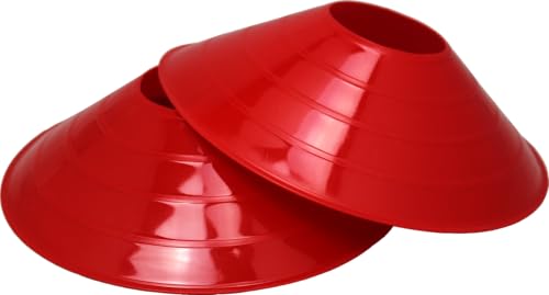 BlueDot Trading High Visibility Disc Cones for Sports, Agility Training, Soccer, Football, Field Cone Markers for Adults or Kids, Red, Quantity 12-Pack