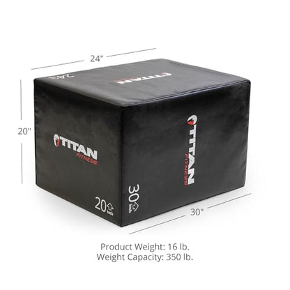 Titan Fitness 3-in-1 Soft Foam Plyometric Box, 20" x 24" x 30", Dense Foam Core with Soft Foam Padding, Plyometric Workouts