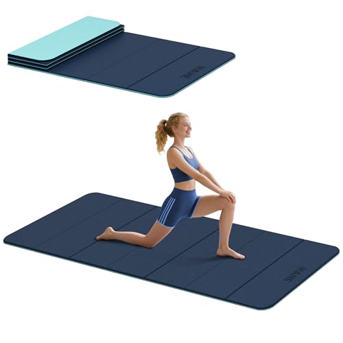 HAHE Foldable Yoga Exercise Mat, 74"Lx32"Wx1/3"Thick, TPE Multi-purpose Workout Mats with Non-slip Surface, Portable for Yoga/Pilates/Studio/Home Gym