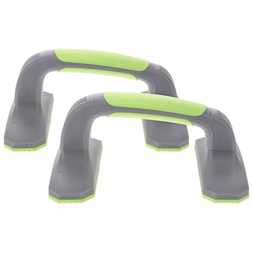 Push up Handles and Strength Training Pushup Stands, Plastic Non-slip Home Workout Equipment, Ergonomic Grip, 1 Pair Gray and Green for At-home Gym Fitness