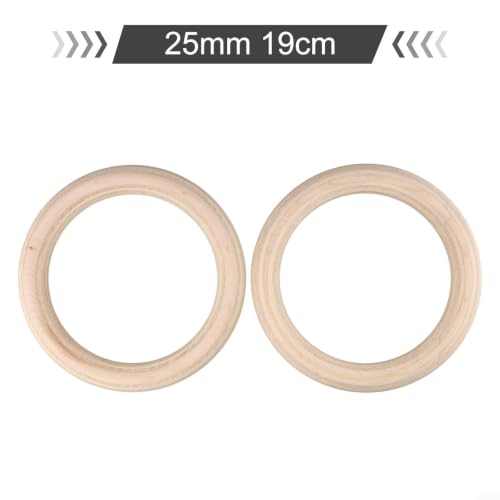 19/25mm Wood Gymnastics Rings 2Pcs For Adult Fitness Calisthenics Strength Training Equipment For Enhanced Workout Control, Solid Birch Wooden, Non-Slip Grip