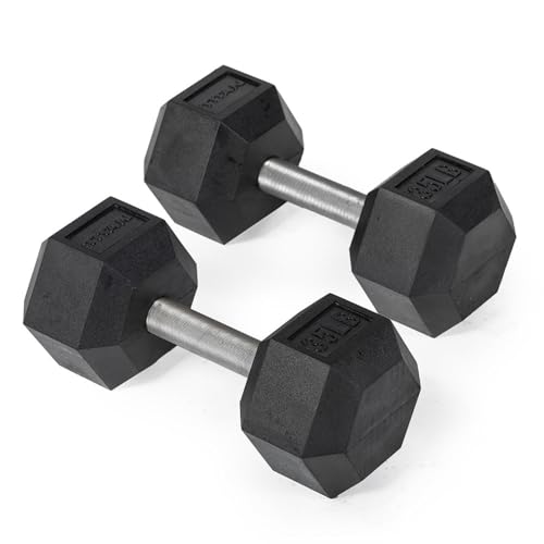 Titan Fitness Free Weights, Rubber Coated Hex Dumbbell, Straight Stainless Steel Handle, Strength Training, Full Body Workout - style: 35 pound Pair