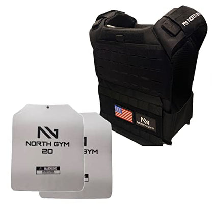Northgym Adjustable Weighted Vest/Incl. 3D Weight Plates in 14lbs / 20lbs/ 30lbs/ 42.5lbs - Optimized Weight Distribution and with Curved Plates for Running, Functional Training and Working Out - style: Black Camo 40lbs