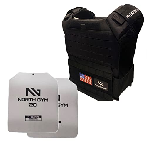 Northgym Adjustable Weighted Vest/Incl. 3D Weight Plates in 14lbs / 20lbs/ 30lbs/ 42.5lbs - Optimized Weight Distribution and with Curved Plates for Running, Functional Training and Working Out - style: Black Camo 40lbs
