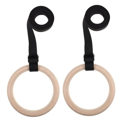 Wooden Gymnastic Rings with Adjustable Straps Bodyweight Workout Rings for and Reliable Exercise Equipment for Strength and Flexibility