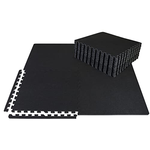WF Athletic Supply Carpet Top EVA Foam Floor Tiles, Black Carpet Texture Surface Puzzle Interlocking Mats for Home Gym, Kids Room & Living Room; 24-inch x 24-inch x 12-mm per Tile