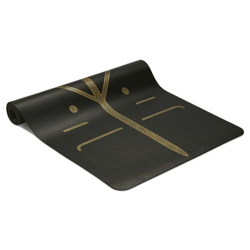 Liforme Travel Yoga mat – Patented Alignment System, Warrior-Like Grip, Non-Slip, Eco-Friendly, Ultra-Lightweight and Sweat Resistant, Made with Natural Rubber - color: Black & Gold
