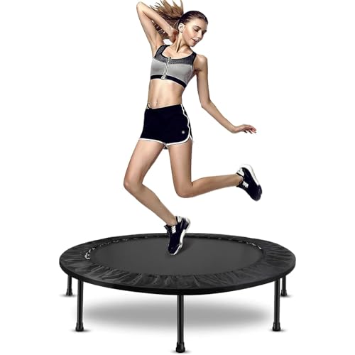 40"/48" Fitness Rebounder Trampoline with 4-Level Adjustable Foam Handle, Quiet and Stable Exercise Trampoline for Kids Adults, Indoor/Outdoor Mini Trampoline - color: Black 2