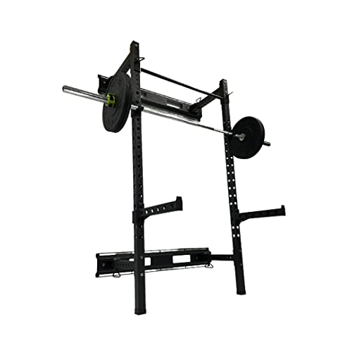 HulkFit Pro Series Wall Mounted Folding Squat Rack and Power Rack with Pull Up Bar & J Hooks for Home Gym, Strength Training Exercise Equipment - style: Wall Mounted Power Cage - Black